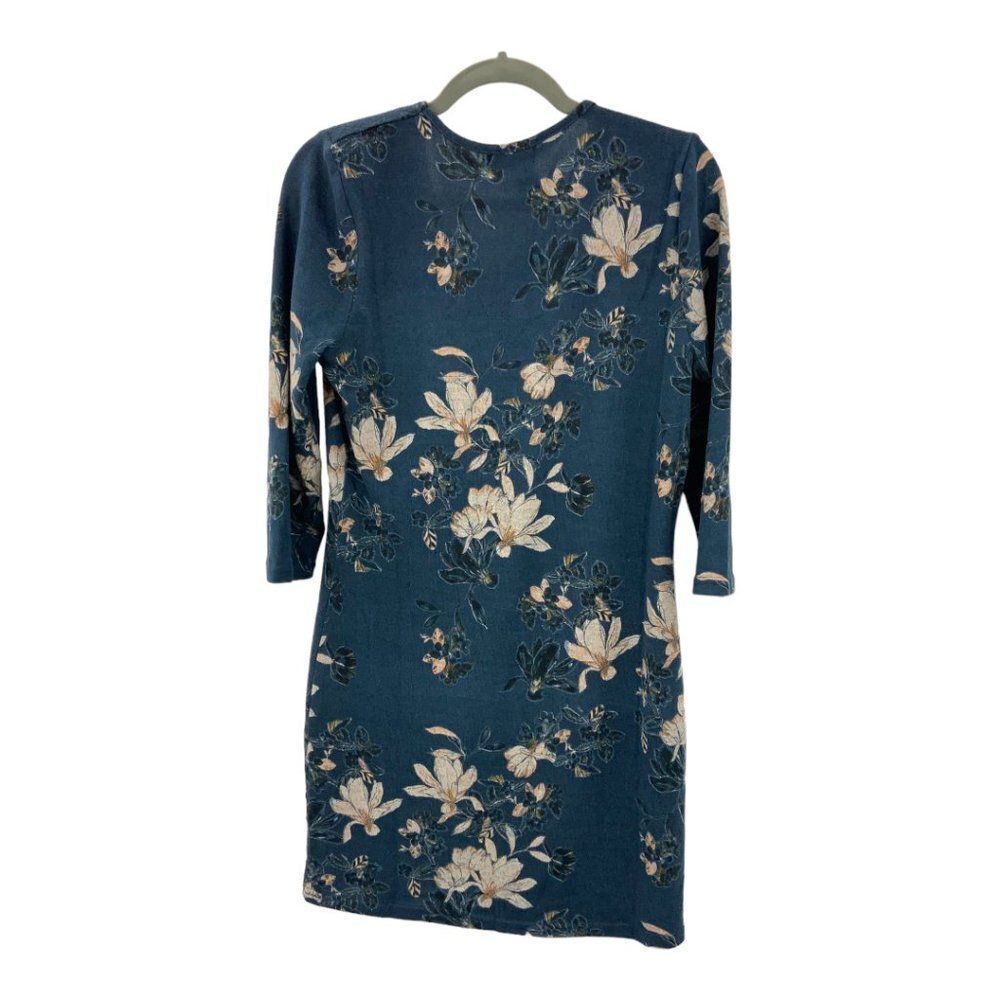 Papillon Blue Floral 3/4 Sleeve V Neck Dress Size Small - Picture 6 of 6